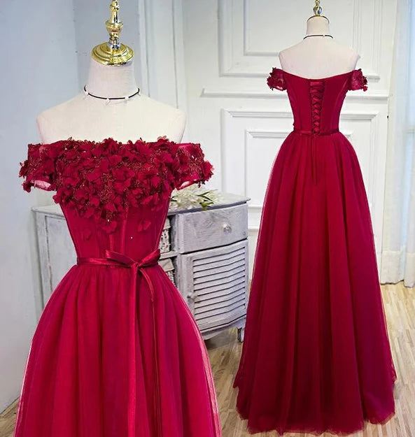 Luolandi Beautiful Long Party Dress Off Shoulder Dark Red Prom Dress Elegant Evening Dress